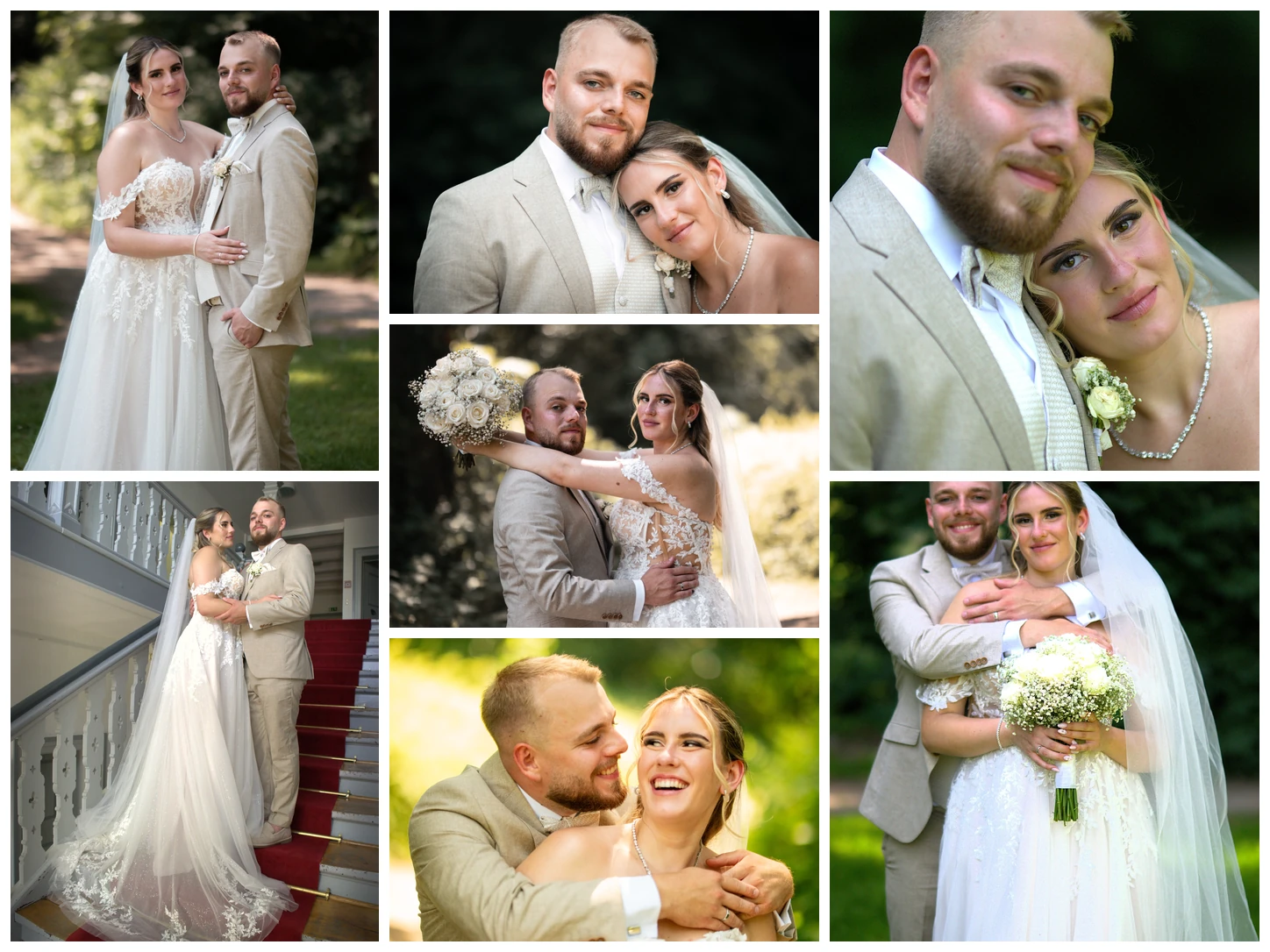 Hochzeitsfoto-Collage im Portfolio von Graf-Video Romantische Hochzeitsmomente im Grünen – ergänzende Fotomomente zum Hochzeitsfilm