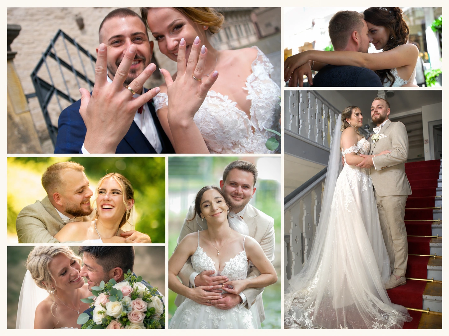 Hochzeitsfoto-Collage mit Paarmomenten und Reportageaufnahmen von Graf-Video